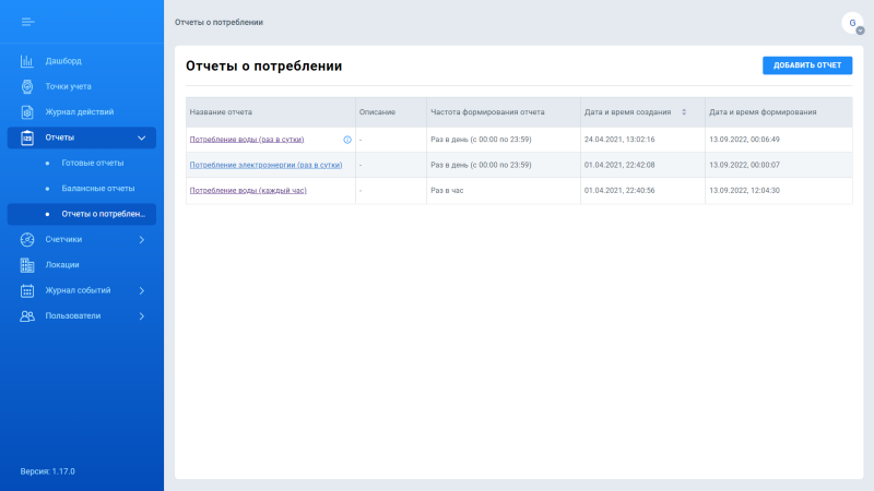 Отчеты о потреблении